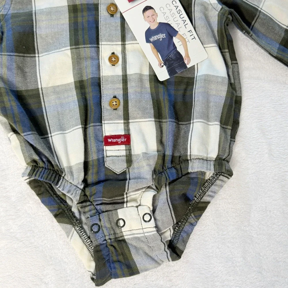 Wrangler Baby Boy 12M Plaid Bodysuit and Jeans 2 Piece Set Blue Green W23F554IHA
